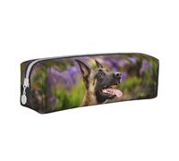 Trousse à Crayons Pochette à Crayons cylindrique portative avec Pochette à cosmétiques en Cuir à Fermeture éclair,Malinois Belge Animaux de Compagnie Chiens Malinois Belge