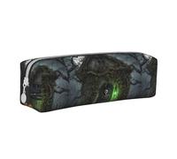 Trousse à Crayons Pochette à Crayons cylindrique portative avec Pochette à cosmétiques en Cuir à Fermeture éclair,Motif de Bois Mort et de Citrouille d'halloween