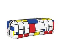 Trousse à Crayons Pochette à Crayons cylindrique portative avec Pochette à cosmétiques en Cuir à Fermeture éclair,Mondrian Minimaliste De Stijl Modern Art