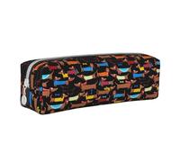 Trousse à Crayons Pochette à Crayons cylindrique portative avec Pochette à cosmétiques en Cuir à Fermeture éclair,J'aime Mon Chien Teckels Imprimer