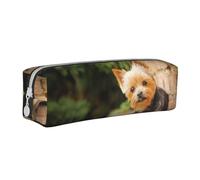 Trousse à Crayons Pochette à Crayons cylindrique portative avec Pochette à cosmétiques en Cuir à Fermeture éclair,Yorkshire Terrier Bokeh Mur de Chiens Mignons