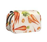 Trousse à Crayons Portable à Double Couche avec Motif de Carottes dessinées à la Main à l'aquarelle