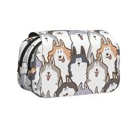 Trousse à Crayons Portable à Double Couche avec Motif de Chien Husky de Sibérie