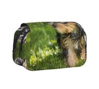 Trousse à Crayons Portable à Double Couche avec Motif de Chien Mignon et Herbe Verte du Yorkshire Terrier