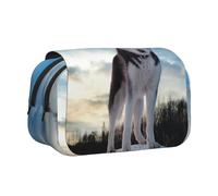Trousse à Crayons Portable à Double Couche pour Chien Husky de Sibérie