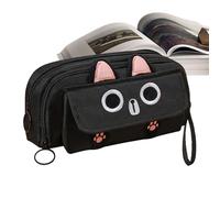 Trousse à crayons portable avec motif chat de dessin animé | Trousse à crayons à fermeture éclair, organisateur de bureau, trousse à crayons esthétique, boîte de papeterie pour notes adhésives, Noir