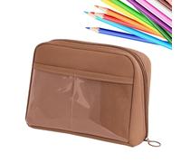 Trousse à crayons pour étudiants, trousse à crayons à grande ouverture, trousse à stylos de grande capacité, sac de rangement avec 12 compartiments | Organiseur scolaire portable, marron, Voir la