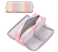 Trousse à crayons pour fille et garçon avec 3 compartiments Grande trousse à crayons - Avec 3 compartiments pour enfants, étudiants, adultes, école, bureau, maquillage, Arc-en-ciel