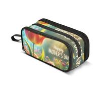 Trousse à crayons pour la fête des mères avec un accent sur une fleur de tulipe, grande capacité pour garçons et filles, trousse à crayons à 3 compartiments pour étudiants, papeterie, marqueur pour