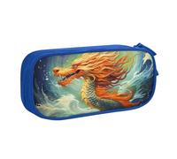 Trousse à crayons pour peinture à l'huile avec motif dragon chinois - Fermeture éclair lisse - Grande trousse portable pour fournitures scolaires et maquillage, bleu, Taille unique, Trousse de beauté