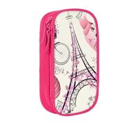 Trousse à crayons pratique avec impression de la Tour de Paris et d'un vélo - Multi-compartiments - Pour bureau, voyage, école, art quotidien, rose, Taille unique, Poche de rangement