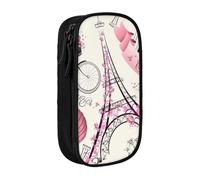 Trousse à crayons pratique avec impression de la Tour de Paris et d'un vélo - Multi-compartiments - Pour bureau, voyage, école, art quotidien, Noir , Taille unique, Poche de rangement