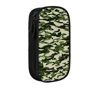 Trousse à crayons pratique avec imprimé camouflage vert multi-compartiments pour bureau, voyage, école, art quotidien, Noir , Taille unique, Poche de rangement