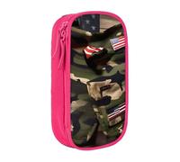 Trousse à crayons pratique avec imprimé drapeau américain camouflage multi-compartiments pour bureau, voyage, école, art quotidien, rose, Taille unique, Poche de rangement