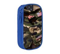Trousse à crayons pratique avec imprimé drapeau américain camouflage multi-compartiments pour bureau, voyage, école, art quotidien, bleu, Taille unique, Poche de rangement
