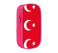 Trousse à crayons pratique avec imprimé drapeau de la Turquie - Multi-compartiments - Pour bureau, voyage, école, art quotidien, rose, Taille unique, Poche de rangement