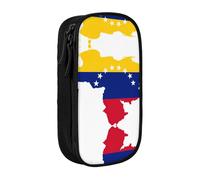 Trousse à crayons pratique avec imprimé drapeau du Venezuela - Multi-compartiments - Pour bureau, voyage, école, art quotidien, Noir , Taille unique, Poche de rangement