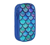 Trousse à crayons pratique avec imprimé écailles de poisson bleu sarcelle sirène multi-compartiments pour bureau, voyage, école, art quotidien, bleu, Taille unique, Poche de rangement