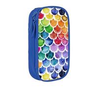 Trousse à crayons pratique avec imprimé écailles de poisson sirène multi-compartiments pour bureau, voyage, école, art quotidien, bleu, Taille unique, Poche de rangement