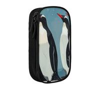 Trousse à crayons pratique avec imprimé pingouin multi-compartiments pour bureau, voyage, école, art quotidien, Noir , Taille unique, Poche de rangement