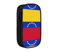 Trousse à crayons pratique avec motif drapeau du Venezuela - Multi-compartiments - Pour bureau, voyage, école, art quotidien, Noir , Taille unique, Poche de rangement