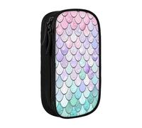 Trousse à crayons pratique avec motif sirène rose pastel violet aquatique imprimé thé multi-compartiments pour bureau, voyage, école, art quotidien, Noir , Taille unique, Poche de rangement