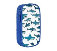 Trousse à crayons pratique avec motifs de requins avec différents gestes, pour bureau, voyage, école, art quotidien, bleu, Taille unique, Poche de rangement