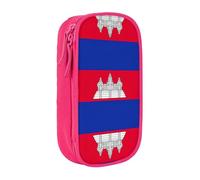 Trousse à crayons pratique multi-compartiments avec motif drapeau du Cambodge pour bureau, voyage, école, art quotidien, rose, Taille unique, Poche de rangement