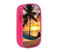 Trousse à crayons pratique multi-compartiments motif coco, plage, coucher de soleil, soleil, bureau, voyage, école, art quotidien, rose, Taille unique, Poche de rangement