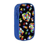 Trousse à crayons pratique multi-compartiments pour la sensibilisation à l'autisme, pièces de puzzle, imprimé cœur, bureau, voyage, école, art quotidien, bleu, Taille unique, Poche de rangement