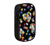 Trousse à crayons pratique multi-compartiments pour la sensibilisation à l'autisme, pièces de puzzle, imprimé cœur, bureau, voyage, école, art quotidien, Noir , Taille unique, Poche de rangement