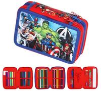 Trousse à crayons remplie Avengers pour enfants - 3 compartiments zippés avec stylos de couleur, crayons, règle, ciseaux et plus encore - Ensemble de papeterie Avengers pour garçons et filles