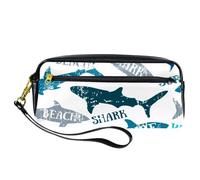 Trousse à crayons, requin marteau et requins, pochette en cuir synthétique avec fermeture éclair pour garçons et filles, fournitures scolaires et de bureau