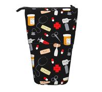 Trousse à crayons rétractable verticale avec motif de médecine de dessin animé pour stylos, crayons et petits objets, Noir , Taille unique, Trousse de maquillage
