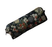 Trousse à crayons rétro en coton et lin avec broderie florale - Grande capacité - Pour ranger des outils d'écriture, des essentiels de voyage, Brocart pierre noire