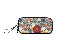 Trousse à crayons rétro en nylon avec fermeture éclair - Motif fleur de mûrier - Grande capacité - Pour étudiant du lycée