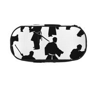 Trousse à crayons réutilisable avec motif silhouettes d'arts martiaux pour étudiants, stylos et produits de toilette faciles d'accès, Noir , Taille unique, Organiseur de sac