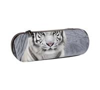 Trousse à crayons rigide en cuir avec imprimé tigre blanc dans la neige pour filles et garçons, jolie trousse à crayons, trousse de maquillage pour voyage, école, bureau, université, Noir , Taille