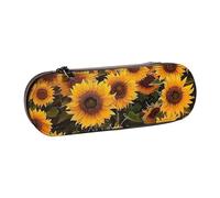 Trousse à crayons rigide en cuir synthétique avec motif floral blanc et papillons colorés - Boîte à crayons étanche pour l'école, les voyages, les cosmétiques et les cadeaux, tournesols, Taille unique