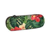 Trousse à crayons rigide en cuir synthétique avec motif floral blanc et papillons colorés - Boîte à crayons étanche pour l'école, les voyages, les cosmétiques et les cadeaux, Feuilles végétales avec