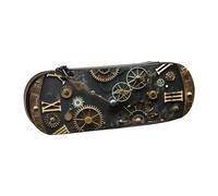 Trousse à crayons rigide en cuir synthétique avec motifs papillons blancs dorés et noirs - Étanche - Pour l'école, les voyages, les cosmétiques et les cadeaux, Horloge à engrenages Bronze Century