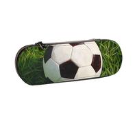 Trousse à crayons rigide en cuir synthétique - Étanche - Pour l'école, les voyages, les cosmétiques et les cadeaux, Ballon de football sur herbe., Taille unique, Cartable