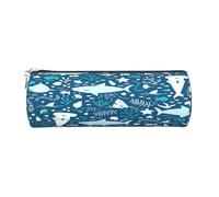 Trousse à crayons ronde en cuir avec fermeture éclair - Motif poisson bleu - Pour le travail et le bureau - Pour homme et femme, Argenté., Taille unique, Trousse de toilette