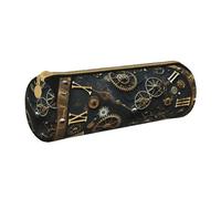 Trousse à crayons ronde en cuir imprimé Gears Clock Bronze Century - Grande trousse à crayons de bureau pour hommes, femmes, adolescents, étudiants, blanc, Taille unique, Cartable