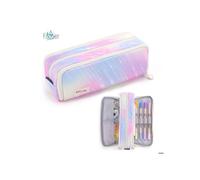 Trousse à crayons rose à motif d'étoile filante pour adolescentes et jeunes filles, 3 compartiments, grande capacité, idéale pour l'école et