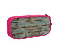 Trousse à crayons rustique en bois de grange ancienne avec fermeture éclair, rose de grande capacité pour l'école, le bureau et les voyages, rose, Taille unique, Organiseur de sac