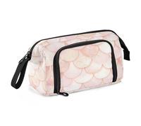 Trousse à crayons scintillante en forme d'écailles de poisson or rose de grande capacité, portable pour enfants