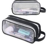 Trousse À Crayons Scolaire Enfant, Pochette Transparente, Grande Capacité Avec 2 Compartiments, Papeterie Aesthetic Fourniture Scolaire Trousse Organisateur(Noir)