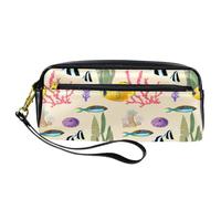Trousse à crayons Sea World Coraux Poissons Récifs Pochette en cuir PU avec fermeture éclair pour garçons filles Fournitures scolaires et de bureau