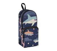 Trousse à crayons Sharks Swim in The Sky - Grande capacité avec compartiment - En forme de cartable - Pour l'école, le bureau, le travail, Les requins nagent dans le ciel, Taille unique, Mallette